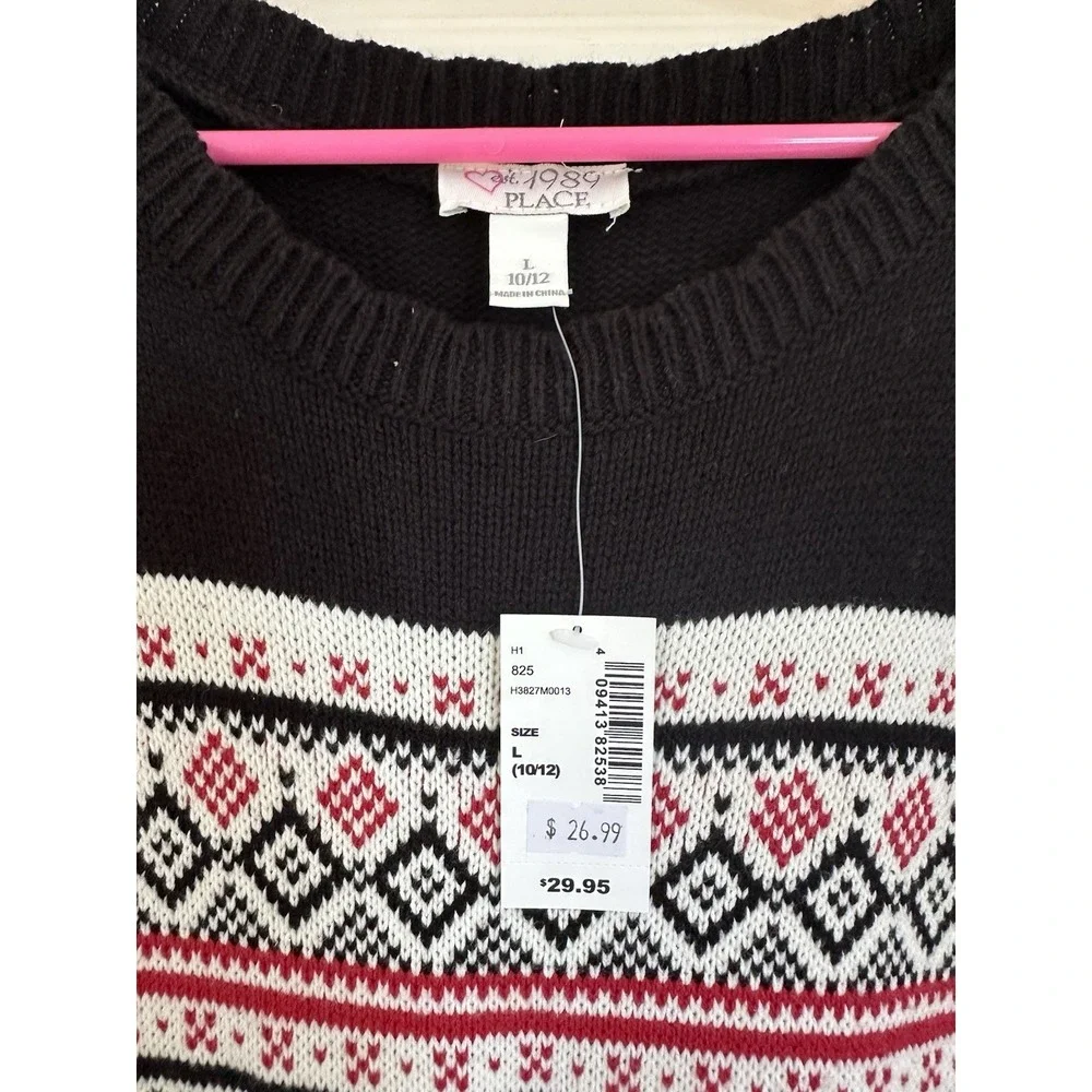 NWT CHILDREN'S‎ PLACE Girls Black Red White Snowflake Sweater Dress Size L 10-12